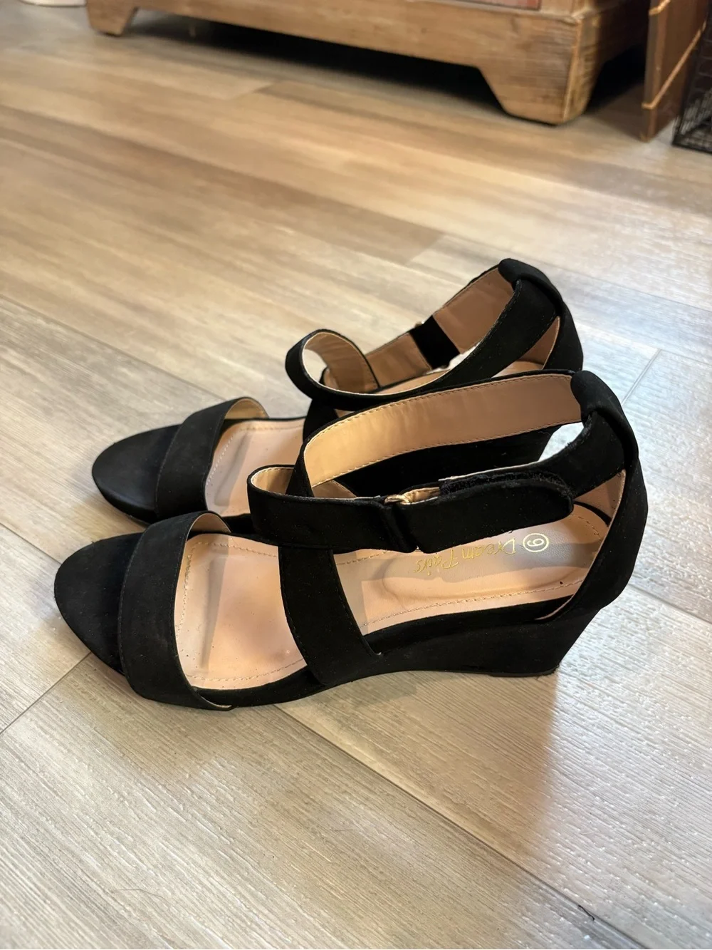 Dream Pairs Black Suede Wedge Sandals with Ankle Strap